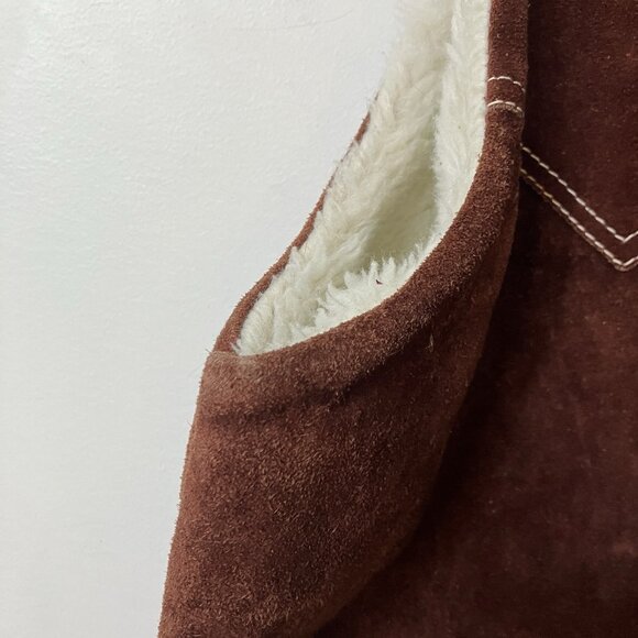 Vintage Casa Mercado Fashions Suede Vest Mens 44 Brown Leather Sherpa Lined SW - Picture 3 of 13